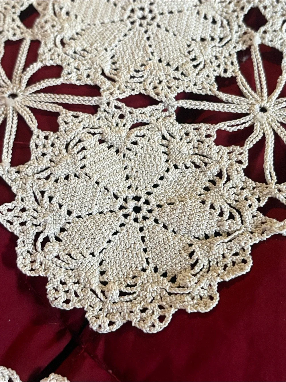 Vintage Handmade Cream Crochet Doily Set - Elegant Table Accent